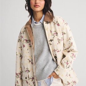 Abercrombie & Fitch Floral Cream Mid Length Bar Coat Jacket Corduroy Medium